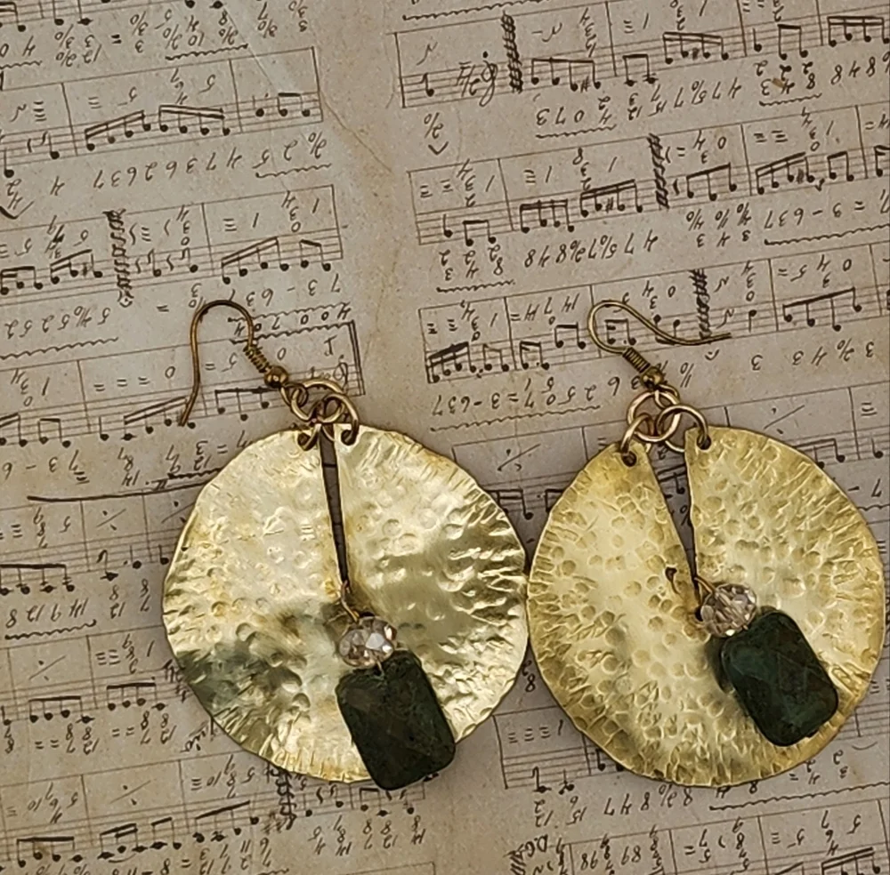 BRASS & AGATE CIRCLE EARRING MAXIMILIST DESIGN HANDMADE STATEMENT JEWELRY